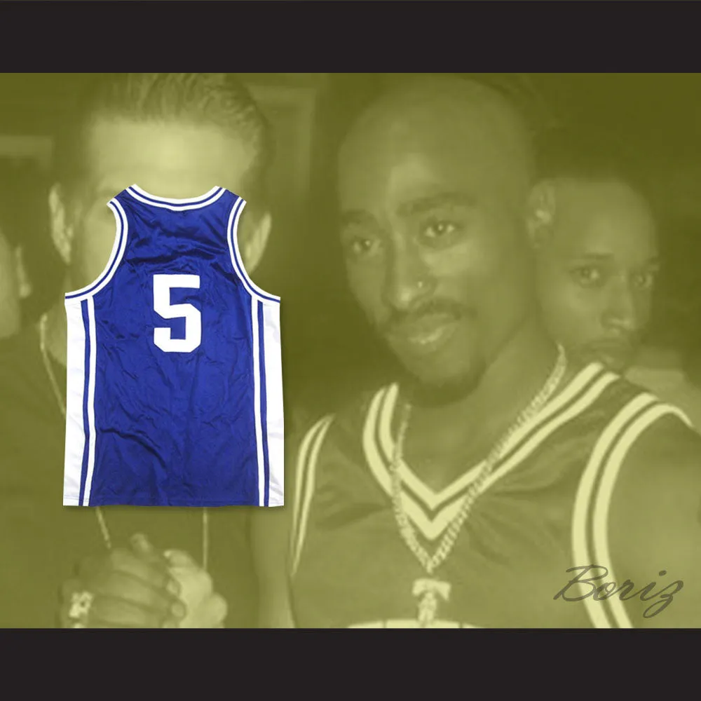 Tupac Shakur Jeff Capel 5 Iconic Blue Basketball Jersey