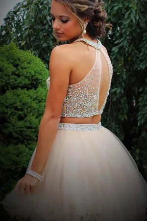 Two Piece Tulle Prom Dresses Homecoming Dresses With Beading PG025