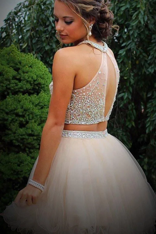 Two Piece Tulle Prom Dresses Homecoming Dresses With Beading PG025