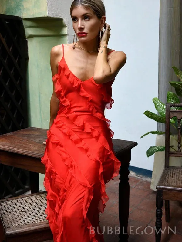 Unique Black Chiffon Long Evening Prom Dresses, Custom Spaghetti Straps Prom Dresses, BGS0233