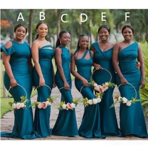 Unique Mismatached Teal Mermaid Long Cheap Bridesmaid Dresses Online, WG647