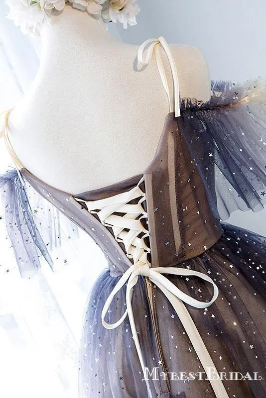 Unique Sparkly Off the Shoulder Short A-line Cheap Homecoming Dresses, TYP0067