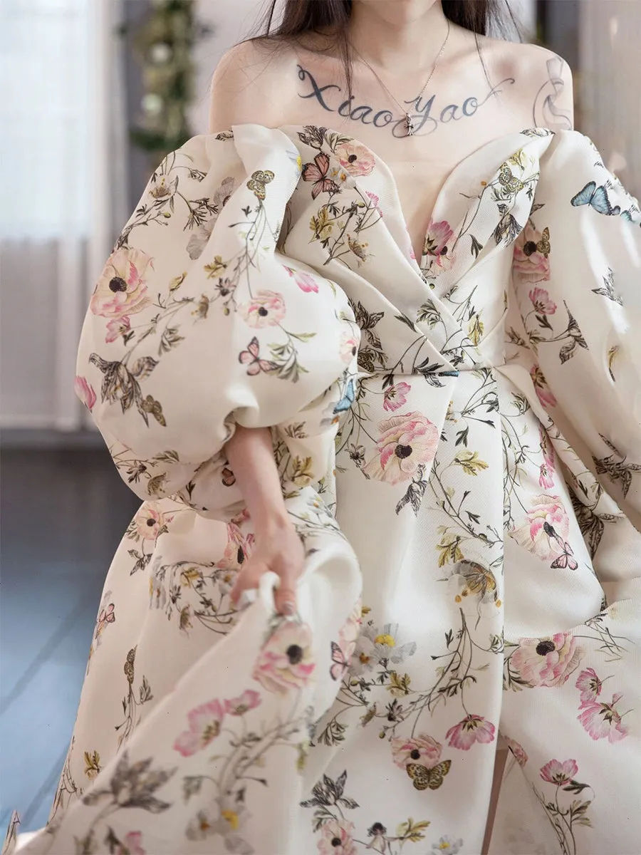 Unique sweetheart neck puff sleeves long prom dress long formal dress