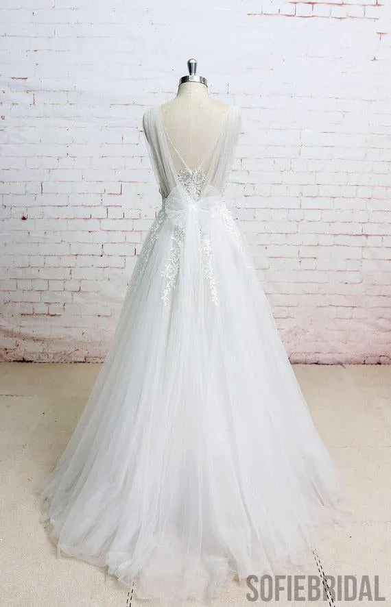 V Neck Sexy See Through Unique Lace Cheap Dresses For Wedding, WD396