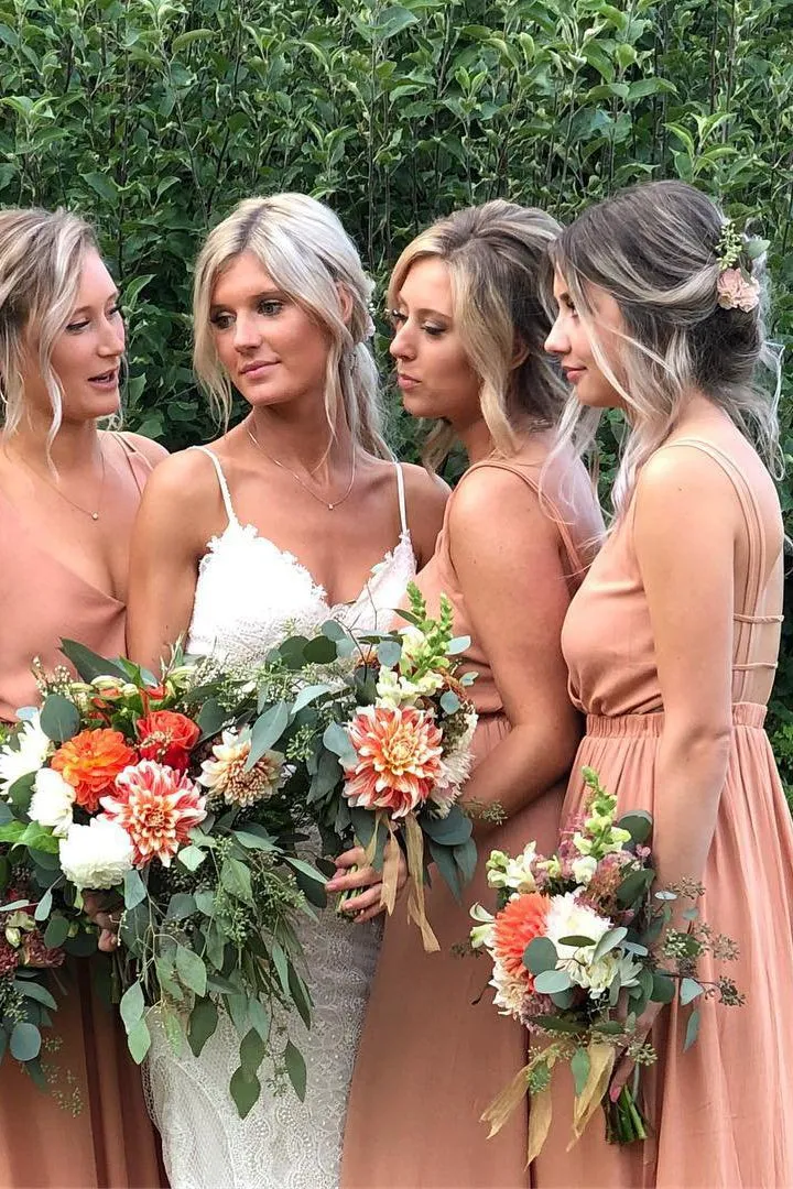 V Neck Unique Design Elegant Formal Chiffon Floor Length Bridesmaid Dresses , WG408