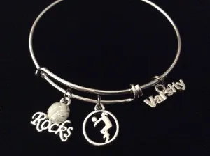 Varsity Volleyball Rocks Silver Expandable Charm Bracelet Adjustable Wire Bangle Sports Team Gift