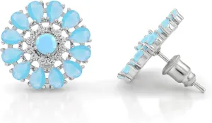 White Gold Plated Flower Cluster Round Halo Stud Earrings