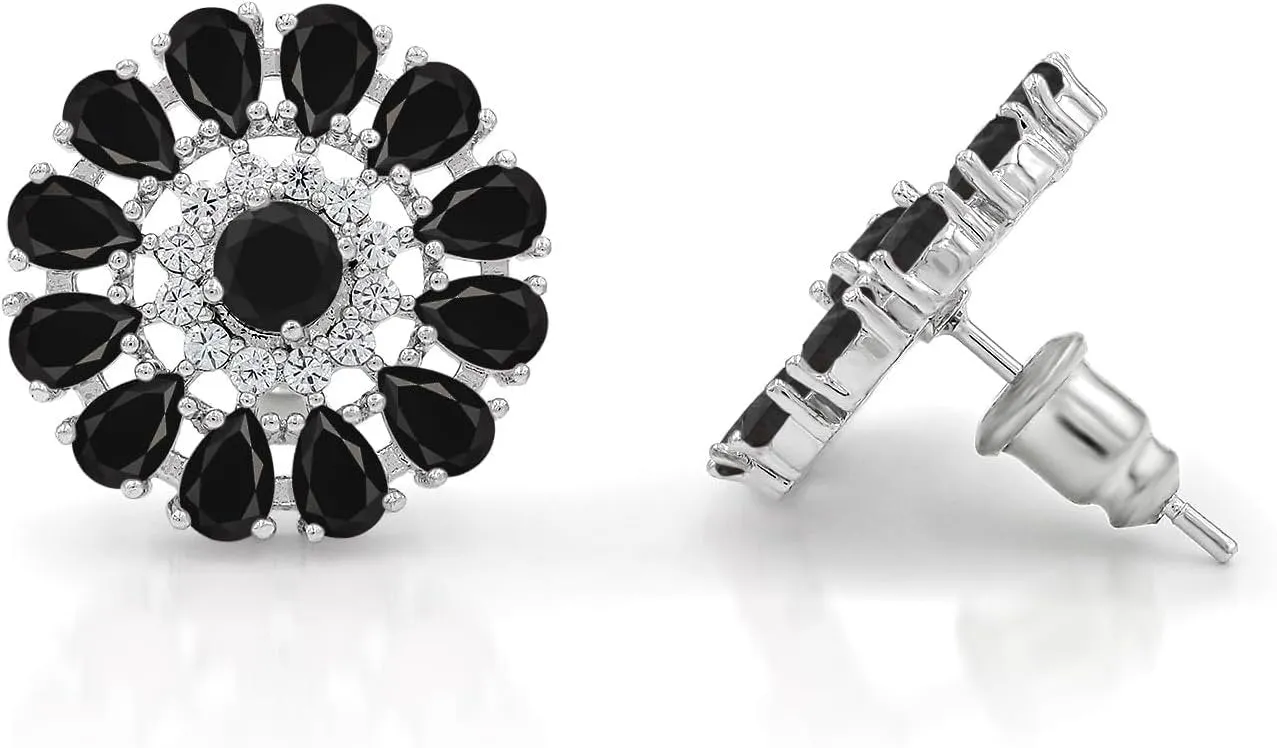 White Gold Plated Flower Cluster Round Halo Stud Earrings