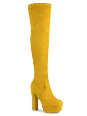 Women'S Platform Block Heel over Knee Boots Yellow 8.5