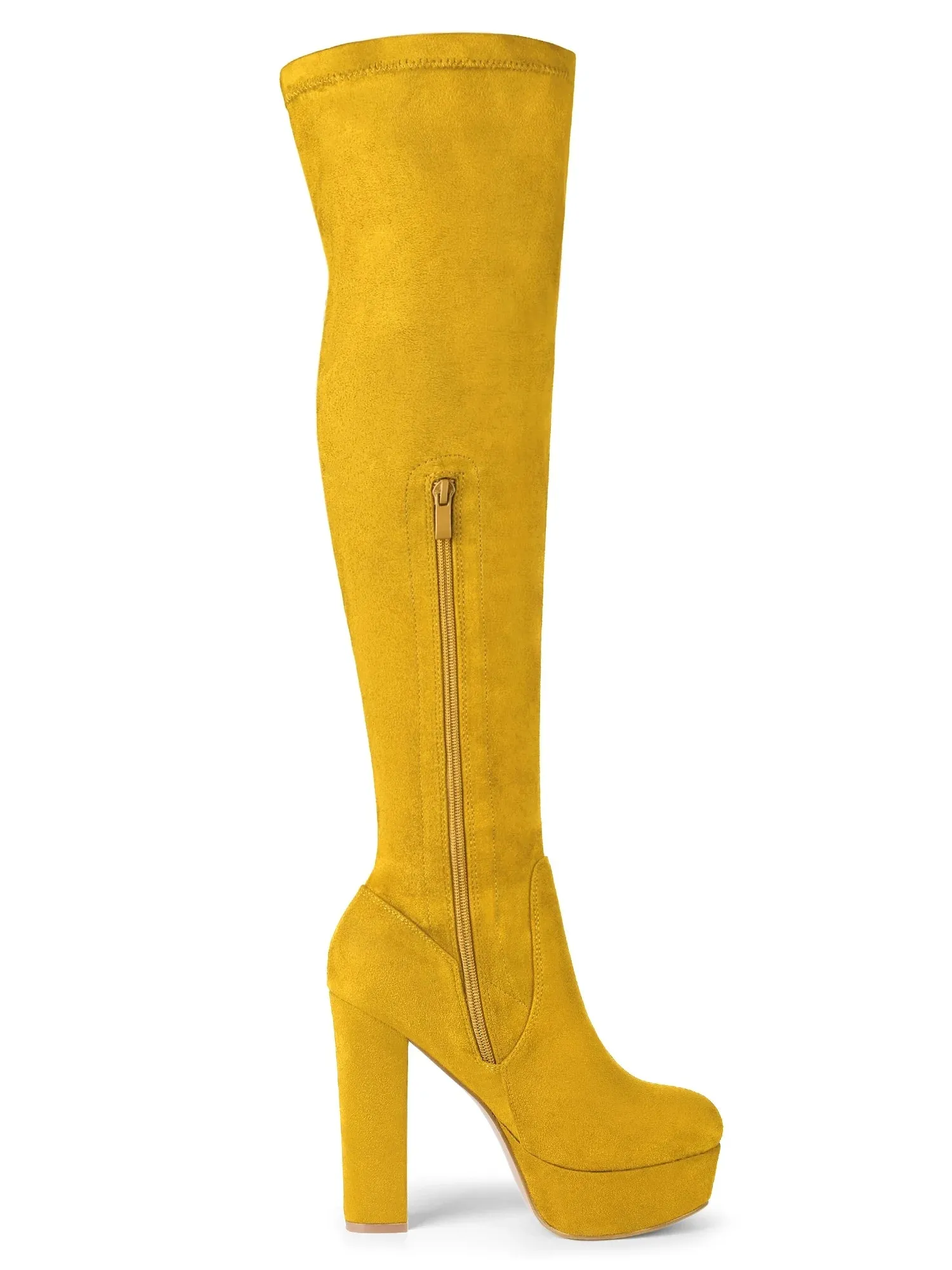 Women'S Platform Block Heel over Knee Boots Yellow 8.5