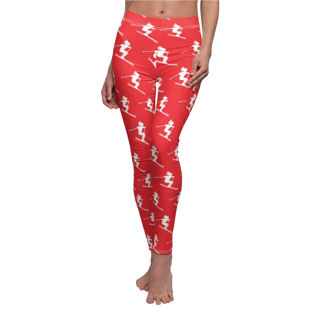 Women's Trendy Leggings - Skiers Red