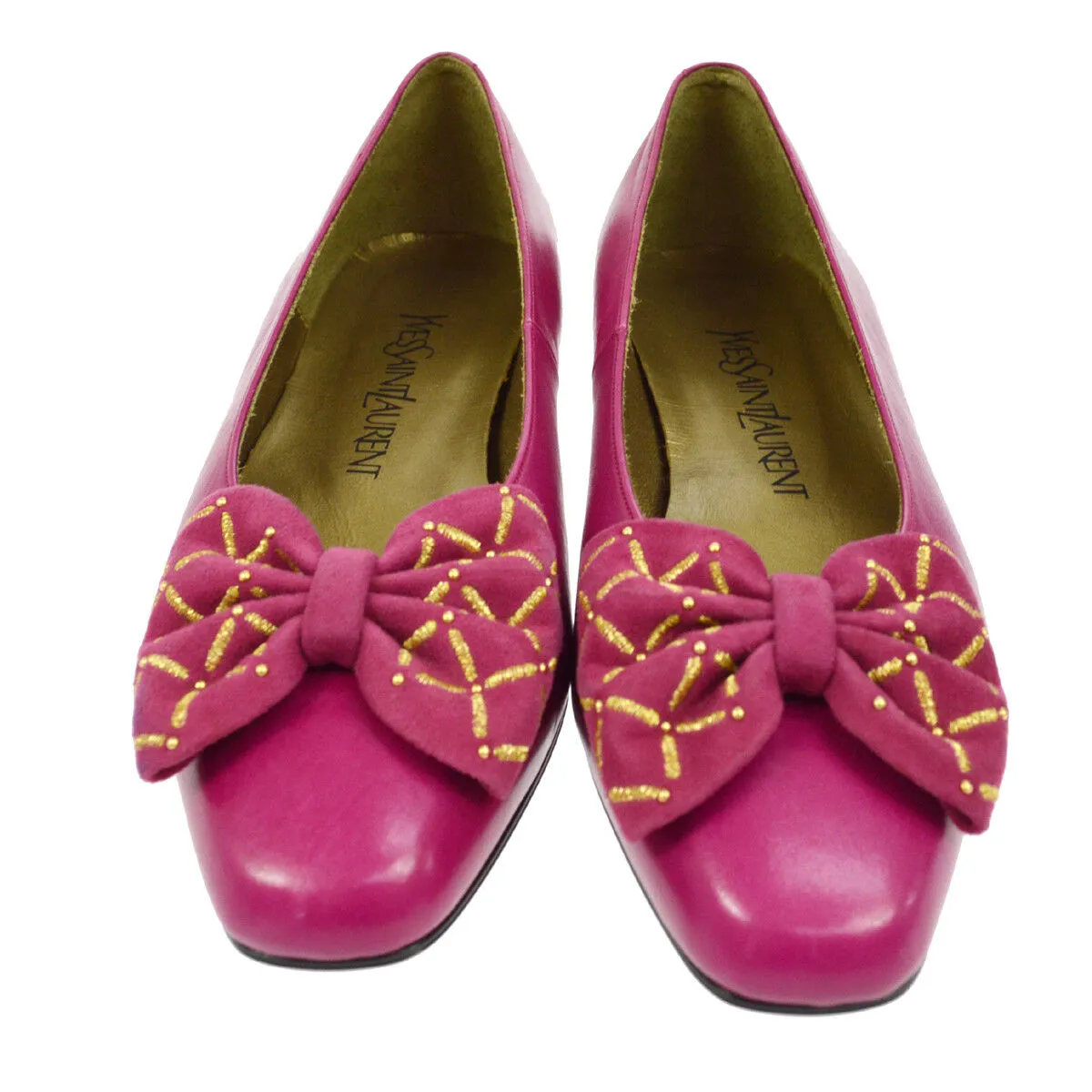 Yves Saint Laurent Ribbon Motif Shoes Pumps Purple Vintage #36 Y03094f