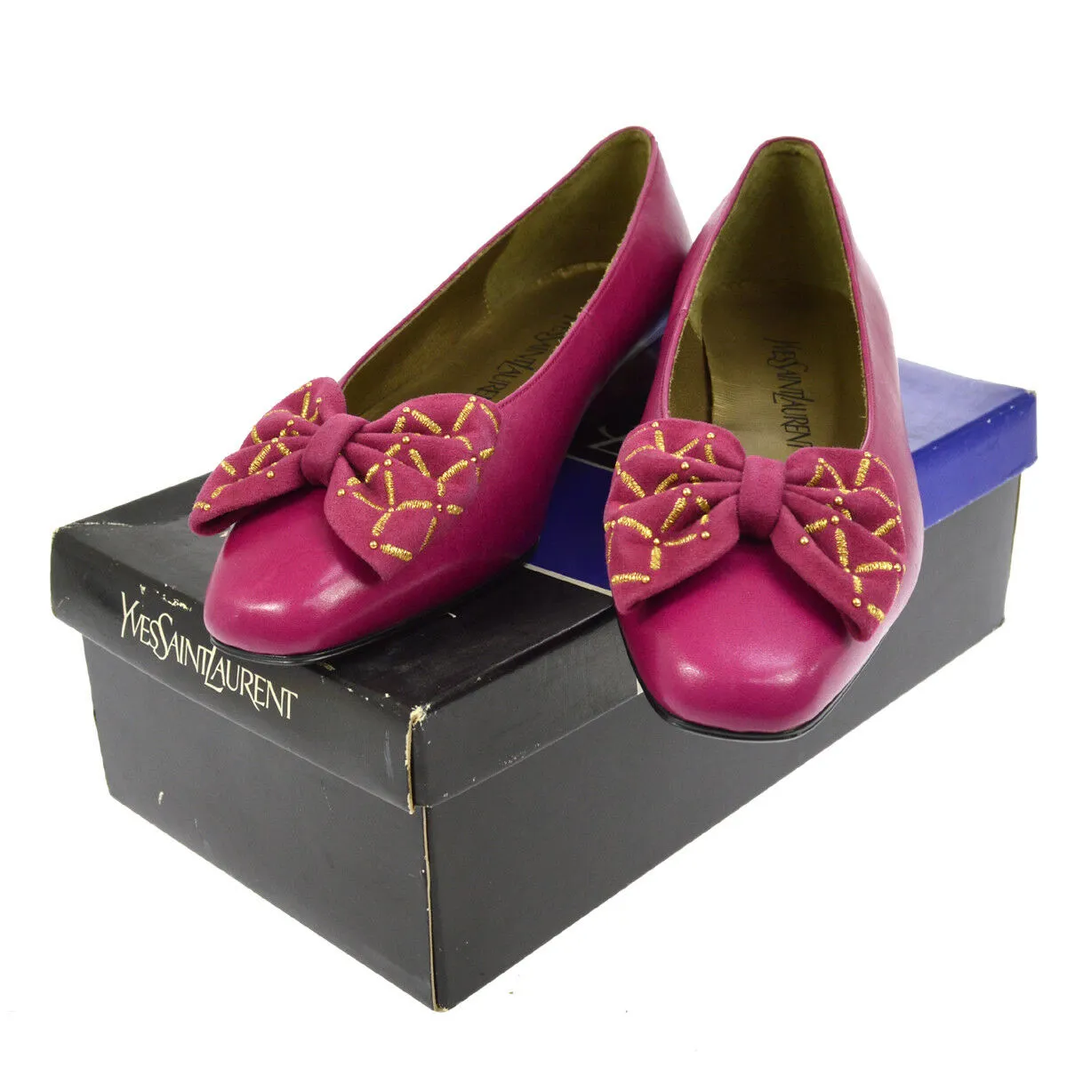 Yves Saint Laurent Ribbon Motif Shoes Pumps Purple Vintage #36 Y03094f